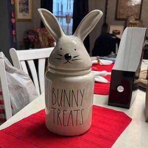 Rea Dunn “EASTER TREATS” cookie jar with bunny head lid.